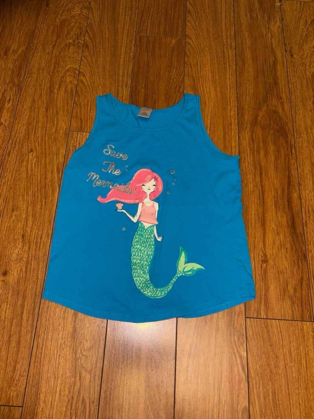 Blue tank top with mermaid graphic